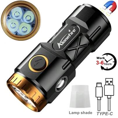 Alonefire 4pcs P35 LED Mini Handheld Flashlight, USB Rechargeable, Portable COB Side Light, Home, Fishing, Hiking, Camping Magnetic Pocket Work Light, Camping Accessories