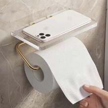 带手机架的卫生纸架，浴室装饰卫生纸架，粘胶或螺丝壁挂式卫生纸卷收纳架，不锈钢浴室纸巾卷架，浴室配件，浴室工具 - 彩色 - 查看 7