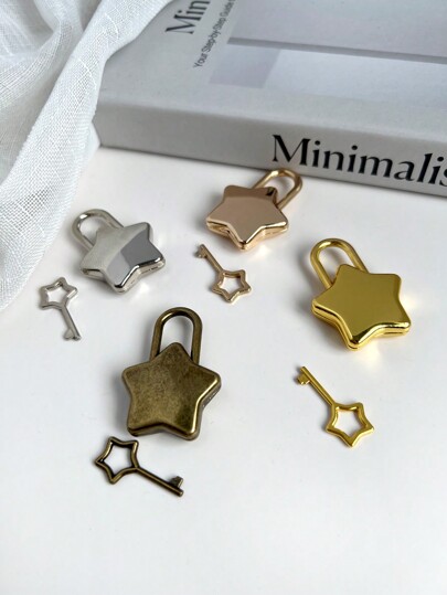 1 pieza Candado con forma de pentagrama, candado de equipaje de cajón miniatura con llave, candado con forma de corazón para armario de dormitorio