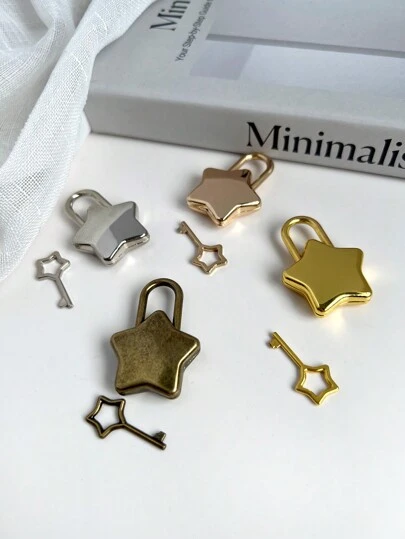 1 pieza Candado con forma de pentagrama, candado de equipaje de cajón miniatura con llave, candado con forma de corazón para armario de dormitorio