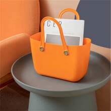 1Pc Plastic Material Bathroom Waterproof Storage Basket, Wash Basket, Household Portable Storage Tool - Burnt Orange - View 3