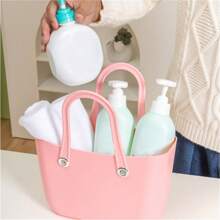 1Pc Plastic Material Bathroom Waterproof Storage Basket, Wash Basket, Household Portable Storage Tool - Burnt Orange - View 2
