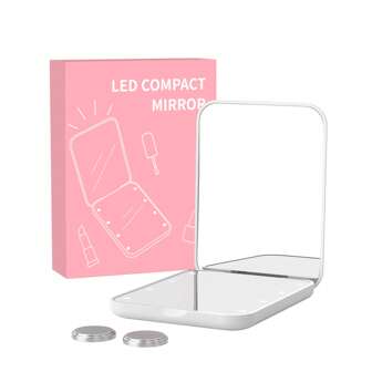 Pocket Mirror, 1X/3X Magnification LED Compact Travel Makeup Mirror With Light For Purse, 2-Sided, Portable, Folding, Handheld, Small Lighted Mirror For Gift Cute Portable Led Lighted Magnifying Travel Makeup Mirror 1X/2X Magnification Folding Dual Sided Compact Handheld Illuminated Mirror For Home Tabletop Decoration,