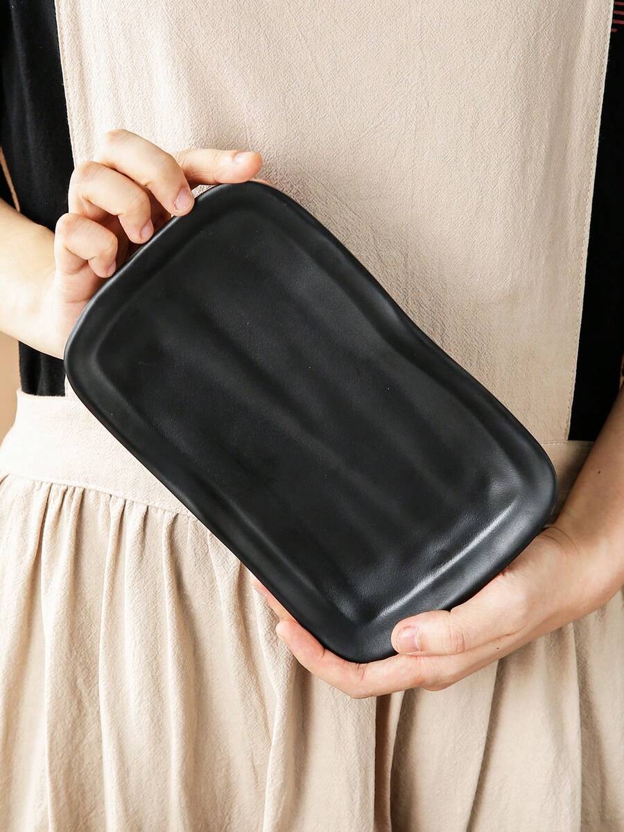 1pc New Matte Melamine Tray, Rectangular Sushi Plate, Plastic Tray, Black, Suitable For Tea Sets