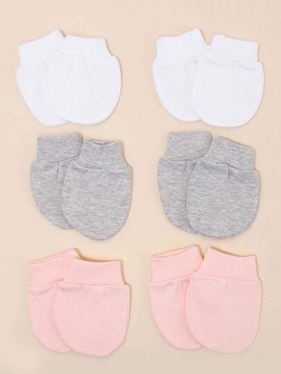 6 Pairs Solid Color Newborn Baby Anti-Scratch Mittens, Soft & Cute For Daily Use, Baby Celebration