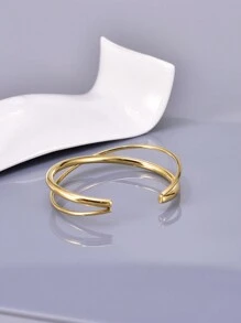 1 peça de alta qualidade, grande, elegante, linha dupla, aço inoxidável, pulseira dourada, adequada para uso diário, joias femininas