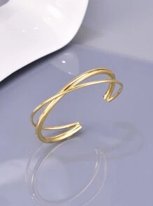 1 peça de alta qualidade, grande, elegante, linha dupla, aço inoxidável, pulseira dourada, adequada para uso diário, joias femininas