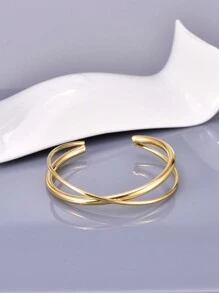 1 peça de alta qualidade, grande, elegante, linha dupla, aço inoxidável, pulseira dourada, adequada para uso diário, joias femininas