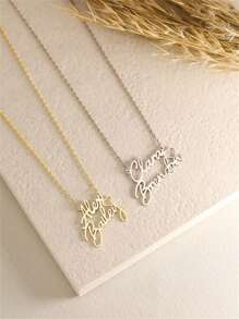 1 件个性化双层名字项链，定制心形情侣名字项链，送给妈妈的礼物，圣诞节礼物，情人节礼物 - 銀色 - 查看 3