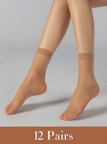 Value Pack Of 12 Pairs Sheer Breathable Core-Spun Short Socks, Nude - Apricot - View 1