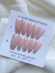 10PCS Handmade Press Nails,Aura Glitter Pink Press On Nails Long/French Cay Eye Nails/Pink Nail/Soft Girl Nails/Elegant Nails/Birthday Nails/Gift For Her Nails,Gift For Girls And Women Nail Supplies - Pink - View 2