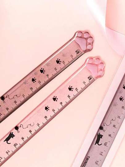 1pc Transparent Cat Paw Shaped Ruler, Creative Stationery For School, Office And Students Back To School