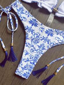 Bộ bikini mùa hè dành cho nữ, họa tiết hoa, cổ yếm, gợi cảm, gồm hai phần bikini riêng biệt, thích hợp cho kỳ nghỉ. - Nhiều màu - Xem 4