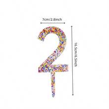 數字生日蛋糕裝飾，多彩閃粉亞克力蛋糕上層，派對用品 - 彩色 - 查看 21