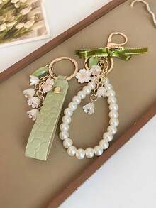 1pc Green Ribbon Lily Clothing Accessory Pendant Keychain Bag Charm Women's Gift - Multicolor - View 10