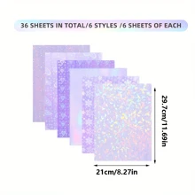 36 Hojas de papel adhesivo holográfico, lámina autoadhesiva de vinilo transparente, papel adhesivo laminado transparente impermeable de superposición - Multicolor - Ver 2