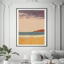 1入組極簡手繪插畫帆布海報，卡通風格海灘旅行牆藝品，適用於禮物、臥室、辦公室、客廳、咖啡廳牆壁裝飾 - 彩色 - 查看 2