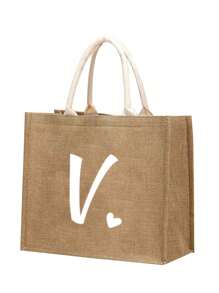 1 Stück Leinenblumen-Buchstaben-Herz-Handtasche, personalisierte Geschenktasche, große Kapazität leichte Shopper Tasche, Strandtasche, Kosmetiktasche, Outdoor-Campingtasche, geeignet für Hochzeiten, Geburtstage, Strände, Feiertage, perfektes Geschenk für Frauen, Mütter, Lehrer, Freunde, Brautjungfern, Großeinkaufstaschen, Studenten und Schulanfang, beste Weihnachtsgeschenke für Lehrer