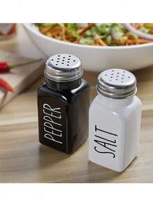 2入組鹽和胡椒瓶套裝，可愛的玻璃香料瓶配不銹鋼蓋，調味瓶，廚房香料瓶，黑白色的廚房桌面裝飾和用品，適用於廚房婚禮禮品，2.7盎司 - 黑與白 - 查看 9