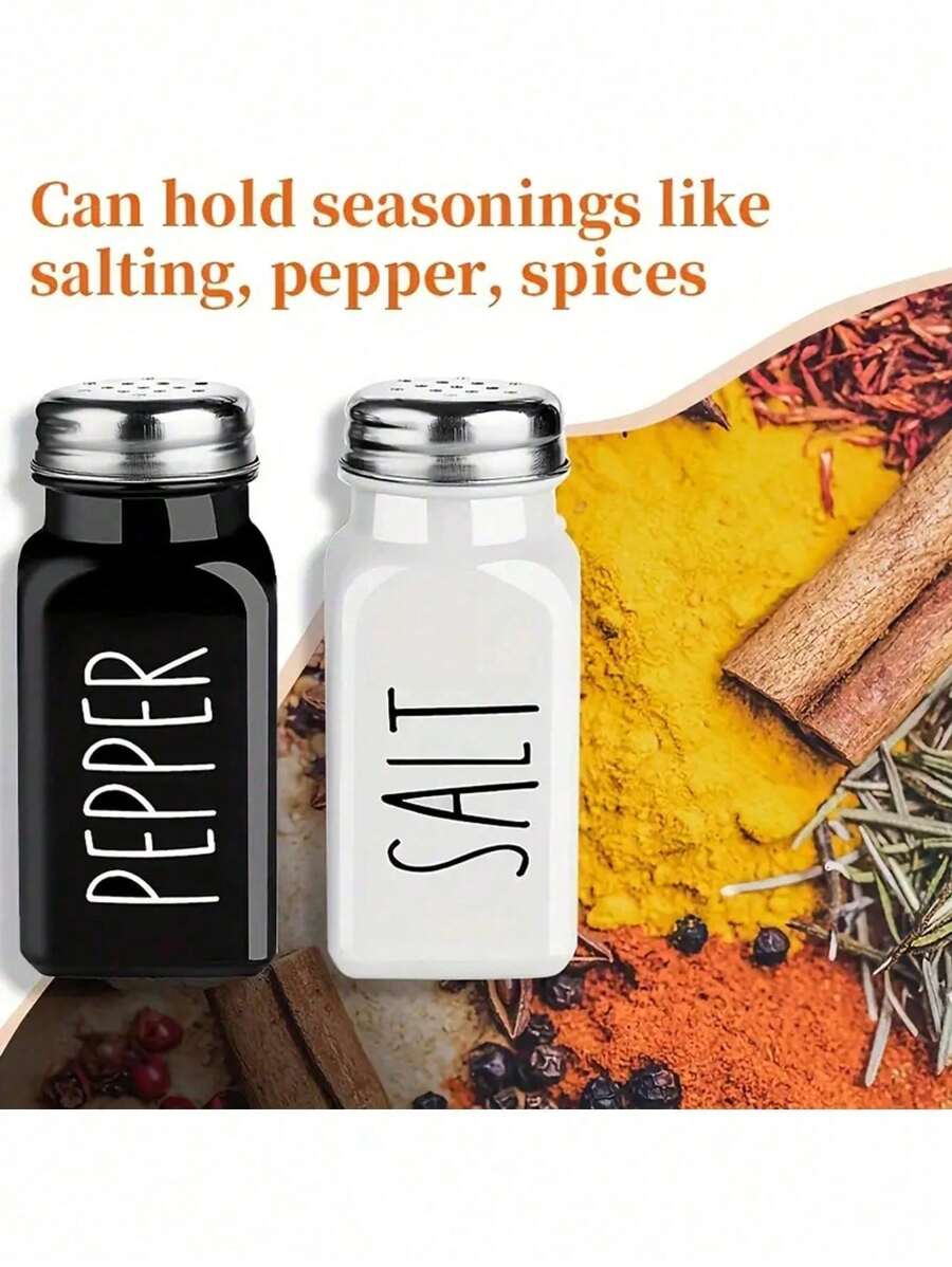 2入組鹽和胡椒瓶套裝，可愛的玻璃香料瓶配不銹鋼蓋，調味瓶，廚房香料瓶，黑白色的廚房桌面裝飾和用品，適用於廚房婚禮禮品，2.7盎司 - 黑與白 - 查看 1