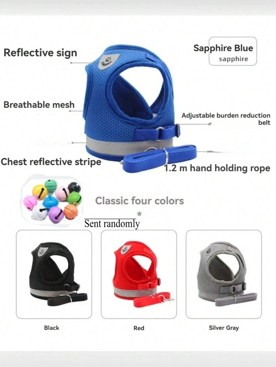 小型狗犬升級版背心牽引繩 Teddy Corgi 幼犬狗鏈繩，適用於貓狗牽引，後胸加繩索及隨機顏色鈴鐺 - 紅色 - 查看 1