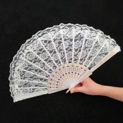 1pc Women's Lace Folding Fan, Suitable For Party Attire Halloween Valentine's Day Valentines