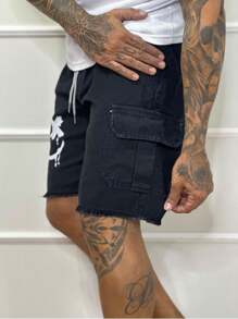 Men Denim Shorts - 黑色 - 查看 2