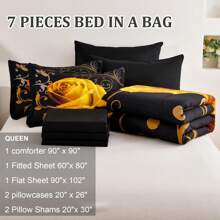 7 Pieces Yellow Comforter Set Queen King Size , Rose Pattern Bed In A Bag, Lightweight Soft Microfiber Bedding Sets With Comforter, Flat Sheet, Fitted Sheet, Pillowcases Home Decor Room Decor Bedroom Decor Bed Comforter Set Mothers Day Gift Wedding Decorations. - 黃色 - 查看 8