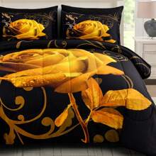 7 Pieces Yellow Comforter Set Queen King Size , Rose Pattern Bed In A Bag, Lightweight Soft Microfiber Bedding Sets With Comforter, Flat Sheet, Fitted Sheet, Pillowcases Home Decor Room Decor Bedroom Decor Bed Comforter Set Mothers Day Gift Wedding Decorations. - 黃色 - 查看 1