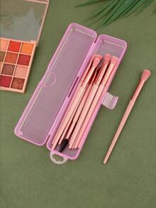 1pc Transparent Flip-Top Portable Storage Box - Lightweight Plastic Makeup Brush Organizer With Secure Snap Lid, Travel-Friendly Cosmetic Case For Eyebrow Pencils, Toothbrushes & Bathroom Essentials, Cosmetic Storage Organizer, Elegant Beauty Accessory - Multicolor - View 7