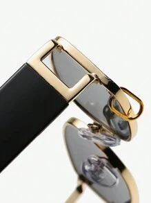 1 件女士时尚镂空金属环装饰时尚眼镜，适合日常、户外、街头风格、驾驶、旅行、派对海滩配饰女士眼镜太阳镜时尚基本款秋冬女装衣服商务休闲礼物 - 黑灰 - 查看 3