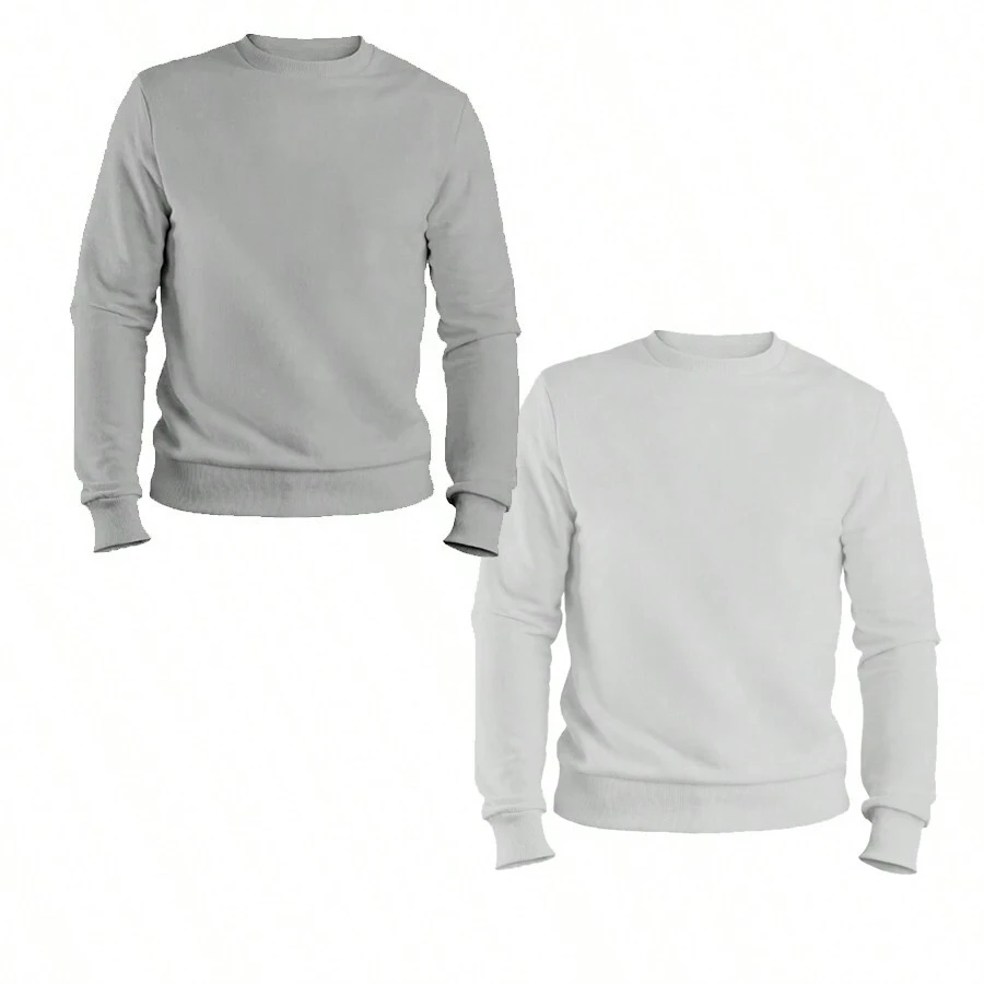 Kit With 2 Unisex Sweatshirt Round Neck Without Hood Plain Sweatshirt Without Print - trắng - Xem 1