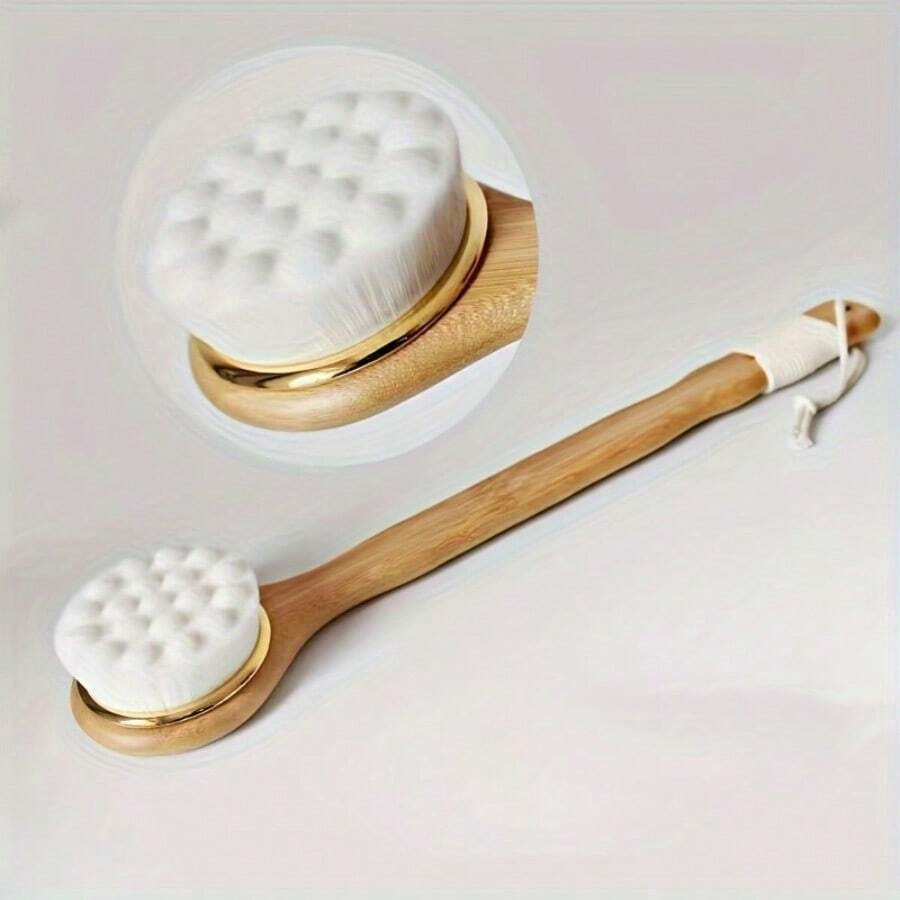 1入淋浴用背刷，長木柄浴海綿淋浴刷，柔軟天然毛刷背部清潔器，男女均適用的身體浴刷，浴室淋浴配件 - 白色 - 查看 1