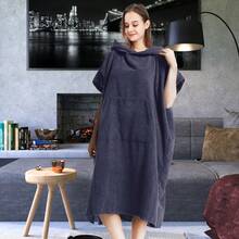 Changing Robe Microfiber Short Sleeve Surf Poncho With Hood Fast Dry Unisex Robe With Large Pocket Men Women Oversized Towelling Robe For Beach Surfing Swimming - Navy Blue - View 8
