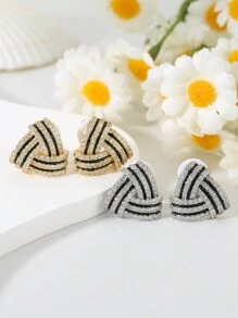 2 Stylish Triangular Cross Inlaid Diamond Ear Clips With Silicone, Suitable For Women Without Ear Holes To Wear Or As A Gift - Triangle Cross Ear Clip - View 2