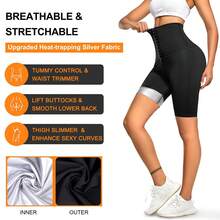 1件2024新款運動長褲女性減肥健身五分褲，適用於跑步、瑜伽、健身，升級網眼布透氣褲襠寬腰部硅膠防滑桑拿服裝全季通用 - 黑色 - 查看 8