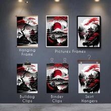 3入組無框日本風景山脈紅黑櫻花畫布海報，防水現代藝術牆上畫，適用於禮品、臥室、客廳、辦公室、浴室、餐廳、咖啡廳、酒吧、壁飾、家居和辦公室裝飾 - 黑紅色 - 查看 12