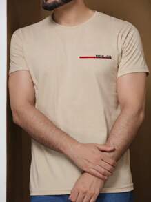 Camiseta Masculina Básica Manga Curta fio30 100% Algodão NOVO Casual Wear - Bege - Visão 7