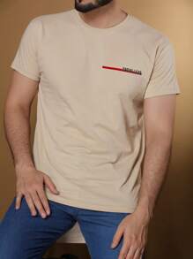 Camiseta Masculina Básica Manga Curta fio30 100% Algodão NOVO Casual Wear - Bege - Visão 1