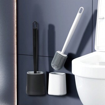 1pc, Silicone Big Head Toilet Brush With Soft Bristles,Wall-Mounted Cleaning Brush, Removable Long Handle, Breathable And Soft Bristles, Quick-Drying, PP, TPR Bathroom Decor Fall Decor