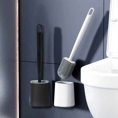 1 pezzo, Spazzola per WC in silicone con testina grande e setole morbide, spazzola da parete, manico lungo rimovibile, setole traspiranti e morbide, asciugatura rapida, in PP e TPR, decorazione da bagno e autunnale