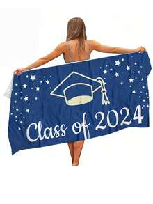 1入組海灘巾2024西瓜畢業季學生旅遊攝影浴巾75*150cm，適用於家庭戶外運動游泳攀登露營等運動配件毛巾 - 藍色 - 查看 6