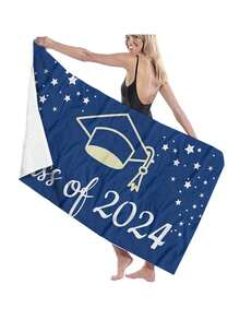 1入組海灘巾2024西瓜畢業季學生旅遊攝影浴巾75*150cm，適用於家庭戶外運動游泳攀登露營等運動配件毛巾 - 藍色 - 查看 5