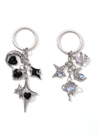 Y2K 风格心形和星形水钻装饰钥匙扣钥匙圈金属钥匙扣情人节情人汽车配件包饰学校可爱哥特万圣节配件教师节圣诞节礼物创意包饰挂绳带身份证夹汽车配件包饰