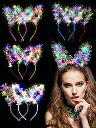 LED 发光兔耳头饰，适合派对、公主、婚礼、生日、毕业典礼、音乐会、黑暗中发光、圣诞节、万圣节、新年礼物、圣诞节的可爱头饰