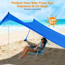 COMMOUDS Beach Tent Sun Shelter - UPF 50+ Portable Beach Canopy With Sandbags, Sand Shovel & Windproof Poles, Ideal For Beach, Camping, Picnics, And Backyard - 藍色 - 查看 3