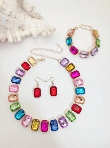 Bộ 4 chiếc/Bộ vòng cổ pha lê Rhinestone nhiều màu sang trọng, hoa tai, vòng tay trang sức dành cho nữ, thích hợp cho trang phục dự tiệc/dạ hội - bộ pha lê - Xem 12