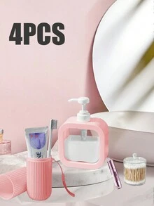 4 件套浴室套装，包括牙刷杯、液体皂液瓶、香水喷雾器和清洁棉签盒。适合家庭和浴室使用。皂液器、漱口杯、可再填充的洗手液和乳液容器以及漱口杯。 - 彩色 - 查看 2