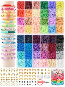 4800 pièces Kit de fabrication de bracelet en perles d'argile de polymère avec 48 couleurs, comprenant des pendentifs DIY, pour des cadeaux d'artisanat et la création de bijoux DIY