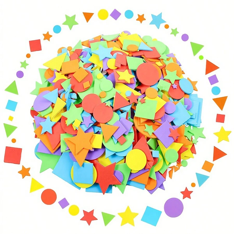1-10 Packs (150-1500pcs) EVA Geometric Sponge Patch, Creative Handmade DIY Self-Adhesive Geometric Graffiti Stickers, Puzzle Intellectual Development Art Kits - Multicolor - View 1